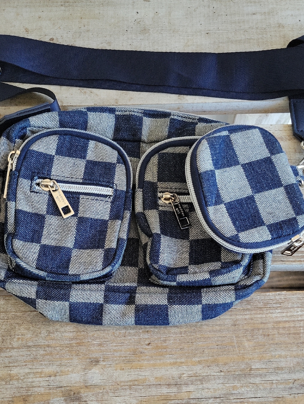 Madden Girl Blue and Light Blue Checkered Kids Crossbody Bag